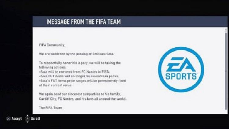 EA Sport mengumumkan penarikan item Emiliano Sala dari Nantes FC di Game FUT Copyright: eurogamer