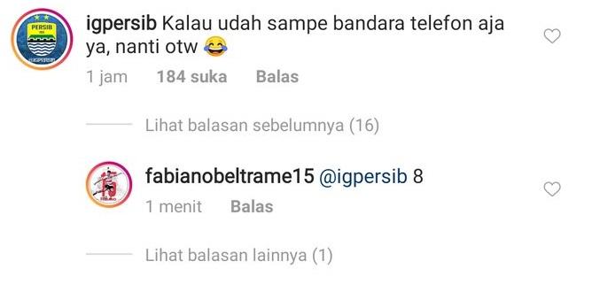 Balasan Fabiano terhadap komentar suporter Persib. Copyright: instagram