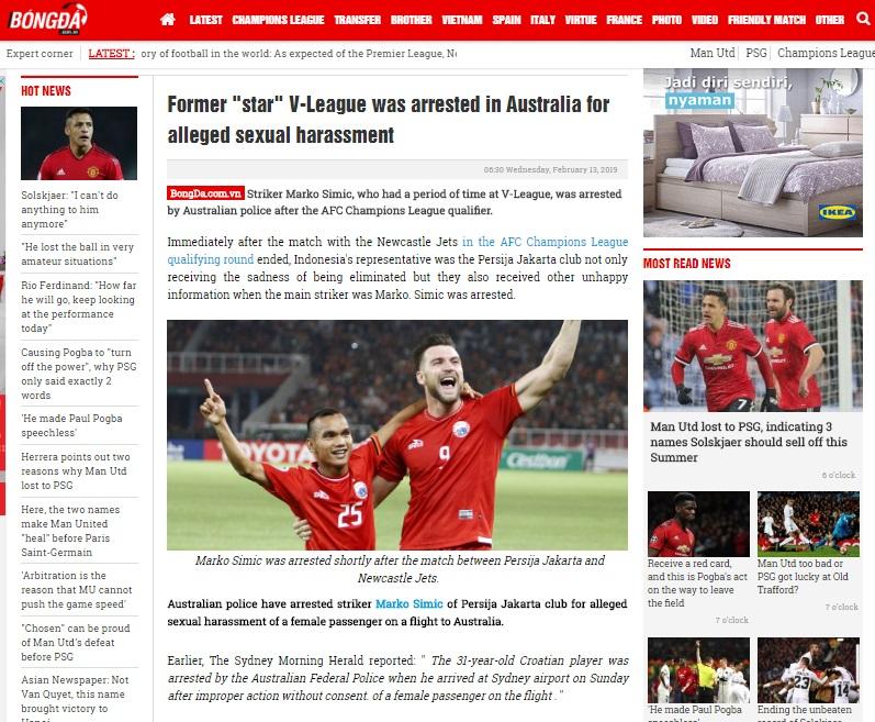 Kasus Pelecehan Seksual Marko Simic dapat Sorotan Media Vietnam Copyright: Bongda