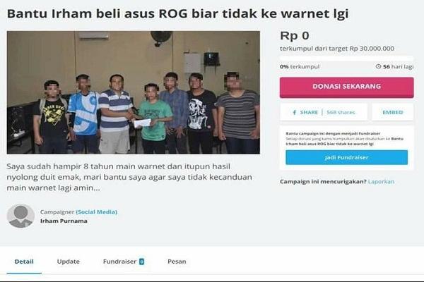 Seorang gamers mendapat bantuan agar tidak ke warnet lagi Copyright: Istimewa
