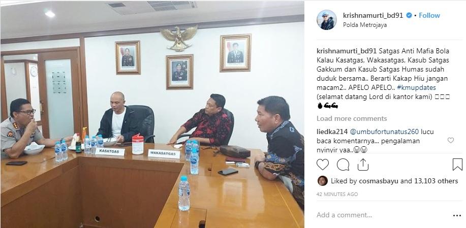 Unggahan Krishna Murti di Instagram usai penggeladahn apartemen Joko Driyono Copyright: Instagram/@krishnamurti_bd91