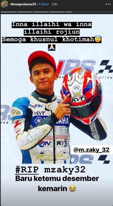 Ucapan duka cita dari pembalap Moto2, Dimas Ekky Pratama atas meninggalnya M. Zaky Copyright: Instagram/dimaspratama20