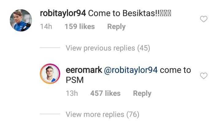 Komentar Robert Taylor di unggahan Eero Markkanen Copyright: Instagram/@eeromark