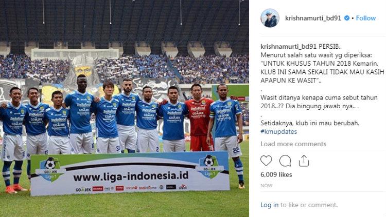 Unggahan Waketum Satgas Anti Mafia Bola Krishna Murti soal tim sepak bola Indonesia yang tak menyuap wasit. Copyright: Instagram/@krishnamurti_bd9