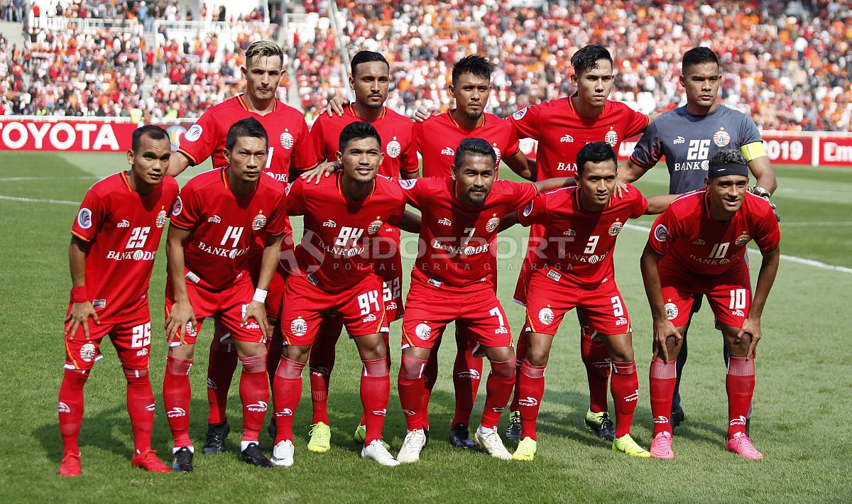 Skuat utama Persija Jakarta saat melawan Becamex Binh Duong pada laga perdana Piala AFC 2019 Grup G di Stadion GBK, Selasa (26/02/18).