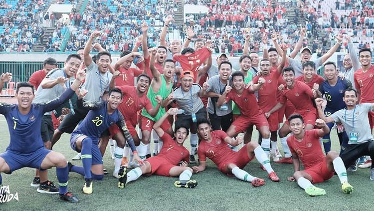 Aksi selebrasi pemain Timnas Indonesia U-22