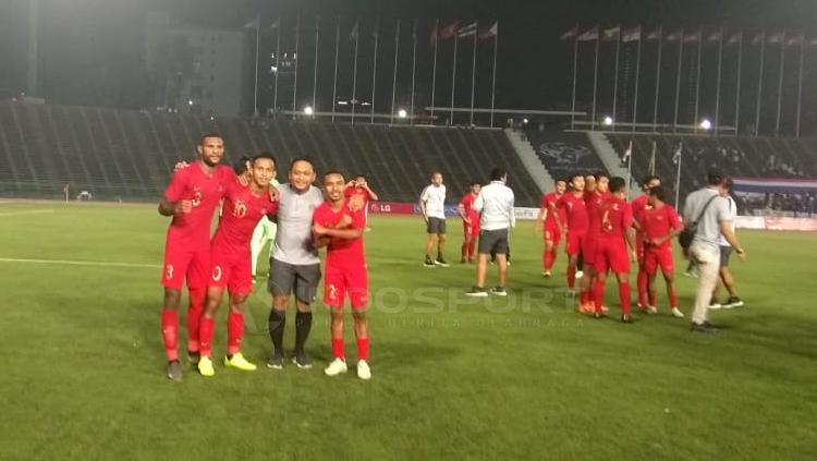 Aksi selebrasi pemain Timnas Indonesia U-22.