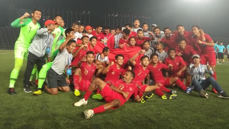 Tim Timnas Indonesia U-22 merayakan kemenangan sebagai juara Piala AFF U-22 2019.
