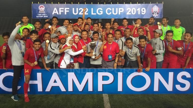 Aksi selebrasi Timnas Indonesia U-22 merayakan kemenangan sebagai juara Piala AFF U-22