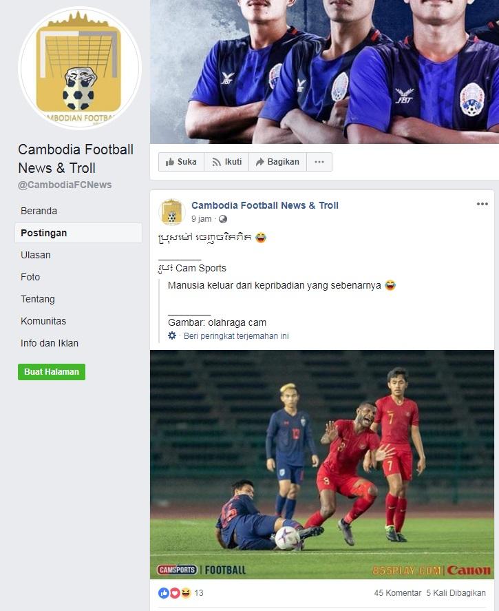akun fans Kamboja kembali ejek Marinus Wanewar Copyright: Facebook
