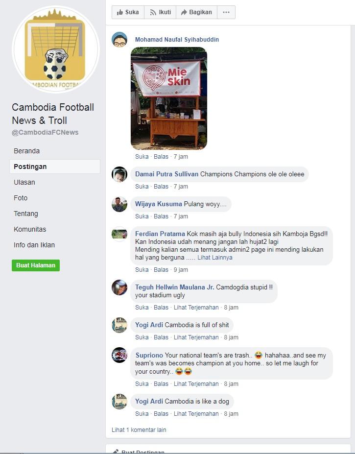 akun fans Kamboja diserang netizen Copyright: Facebook