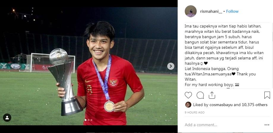 Perjuangan Witan Sulaiman selama memperkuat Timnas Indonesia U-22 di Piala AFF U-22 2019 yang dibeberkan oleh Rismahani Copyright: Instagram/@rismahani__