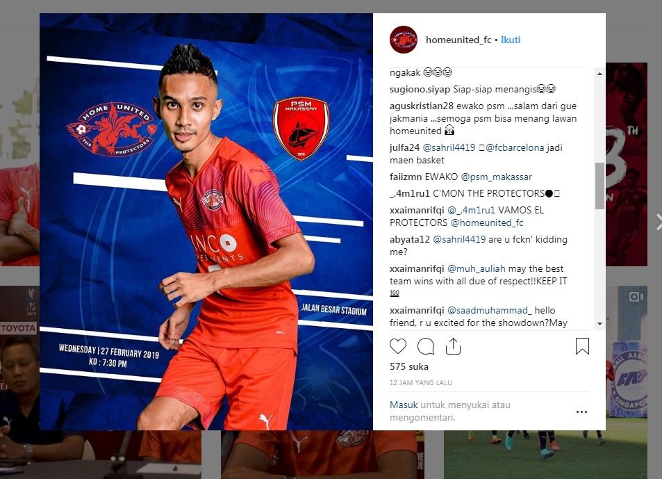 Pendukung PSM banjiri laman media sosial Home United Copyright: instagram