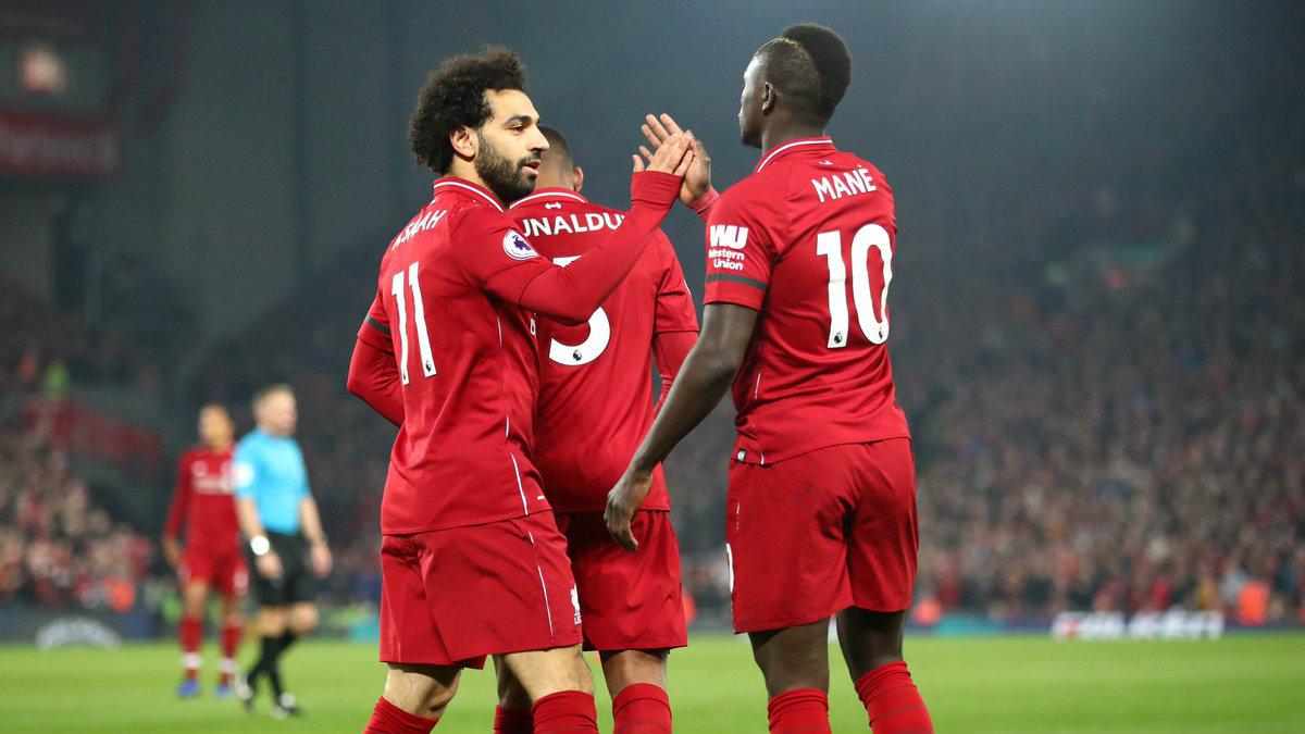 Selebrasi pemain Liverpool Mohamed Salah dan Sadio Mane usai gol ke gawang Watford tercipta, Kamis (28/02/19). Copyright: twitter.com/LFC