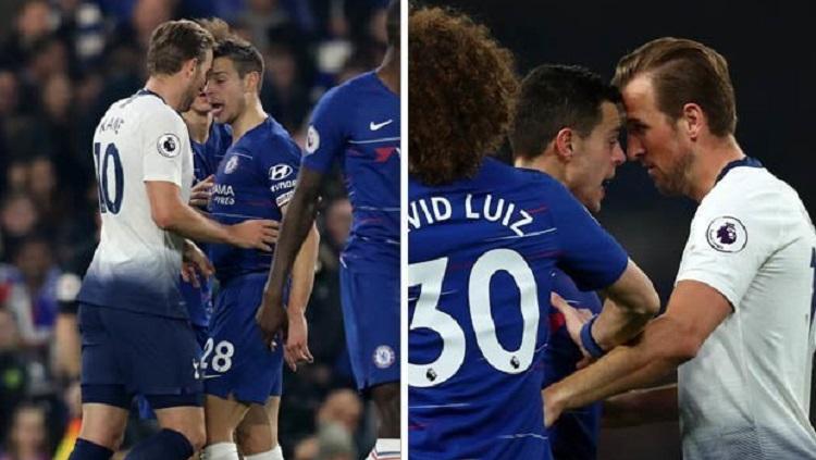 Harry Kane hendan menanduk Cesar Azpilicueta di laga Chelsea vs Tottenham Hotspur Copyright: Daily Star