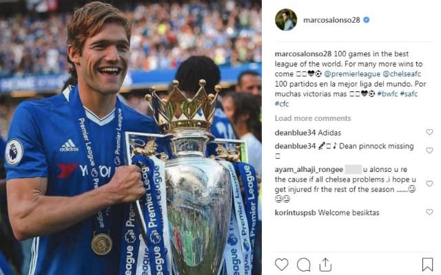 Salah satu postingan bek Chelsea, Marcos Alonso, yang menuai penghinaan dari penggemar Copyright: Instagram/Marcos Alonso