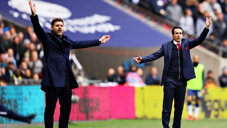 Arahan khas dari Pelatih Tottenham Hotspur, Mauricio Pochettino (kiri) vs Pelatih Arsenal, Unai Emery.