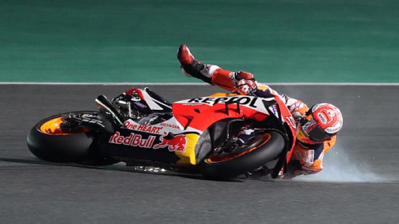 Marc Marquez terjatuh di Free Practice 3 beberapa waktu lalu.