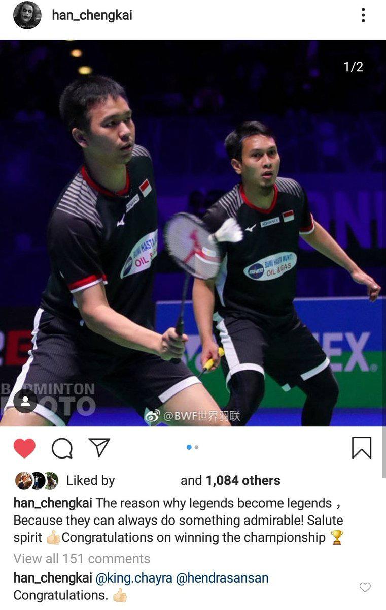 Pujian Han Chengkai untuk Ahsan/Hendra. Copyright: instagram