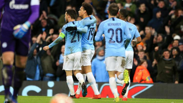 Selebrasi pemain Manchester City usai mencetak gol Copyright: Twitter