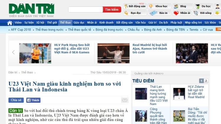 Tulisan di Media Vietnam tentang Timnas Indonesia U-23 Copyright: Dantri