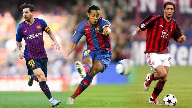 Lionel Messi, Ronaldinho, dan Rui Costa Copyright: INDOSPORT