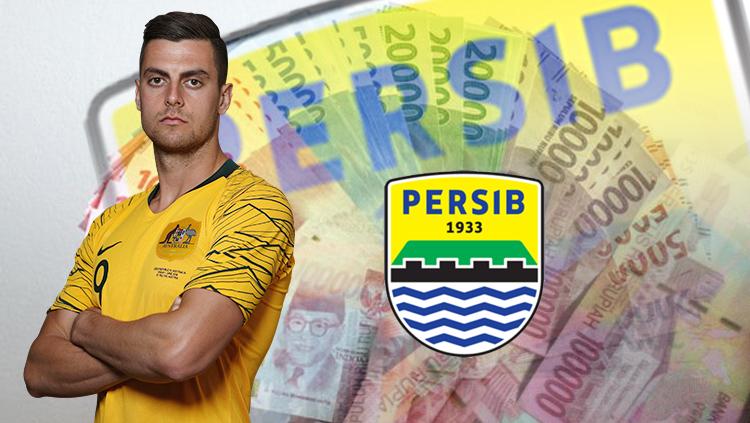 Tomi Juric dan logo Persib Bandung.