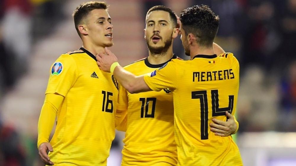 Selebrasi para pemain Belgia