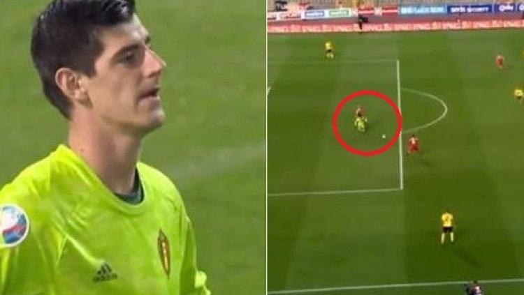 Blunder Thibaut Courtois saat membela Belgia melawan Rusia.