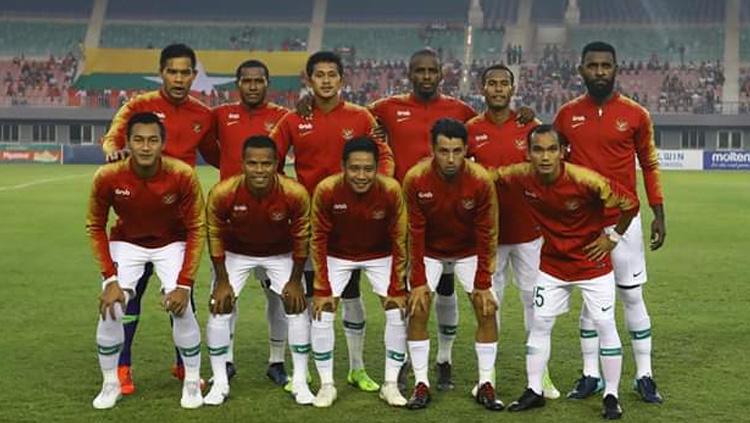 Skuat Timnas Indonesia saat melawan Timnas Myanmar dalam laga uji coba internasional FIFA, Senin (25/03/19). Copyright: PSSI