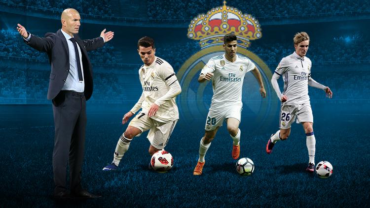 Zinedine Zidane dan pemain muda Madrid, Marco Asensio, Brahim Diaz, dan Martin Odegaard