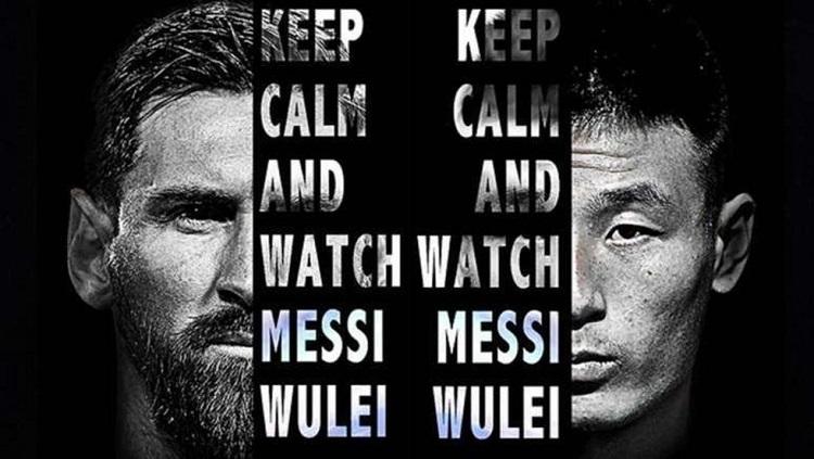 Poster Messi vs Wu Lei untuk siaran langsung Barcelona vs Spanyol, 30 Maret 2019