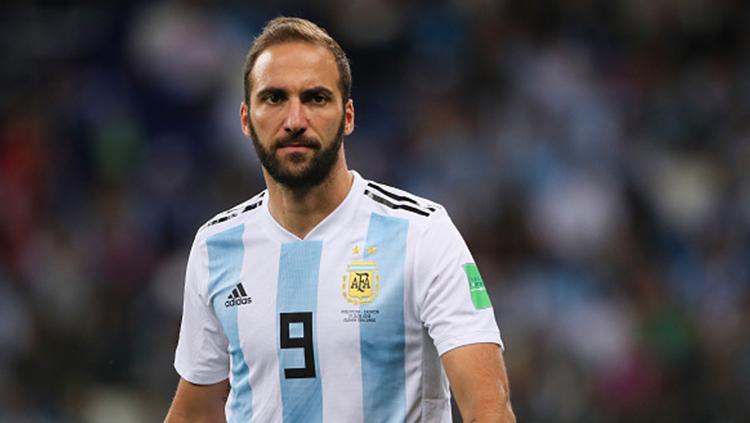 Gonzalo Higuain striker Timnas Argentina pada laga melawan Kroasia di grup D Piala Dunia 2018 Rusia