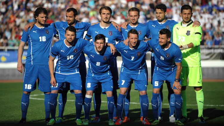 Skuat Timnas Kosovo pada laga persahabatan melawan Turki di Mitrovica, Serbia, (21/05/14)