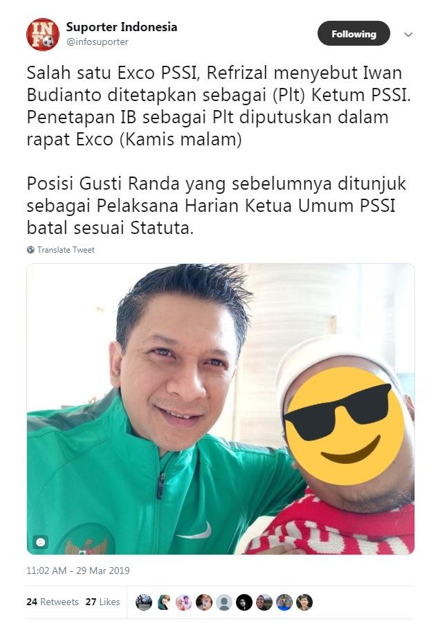 Rumor IB yang jadi Plt Ketum PSSI. Copyright: Twitter