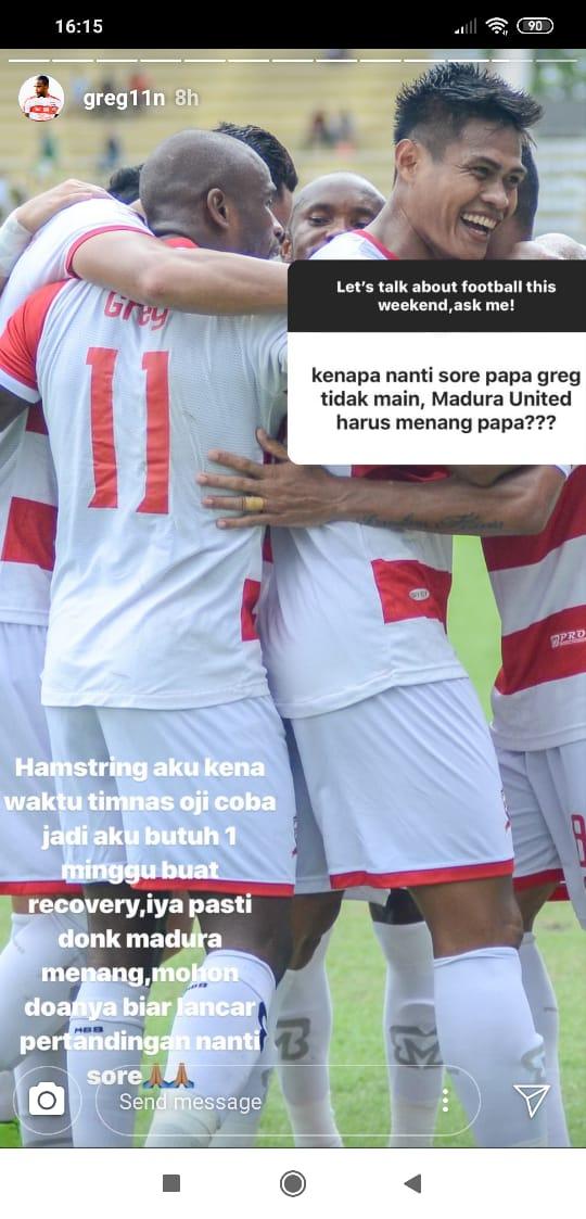 Greg Nwokolo tak bermain melawan Persela Lamongan Copyright: instagram.com/stories/greg11n/