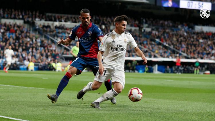 Pemain muda Real Madrid, Brahim Diaz tampil sangat bagus kontra Huesca di pertandingan LaLiga Spanyol, Senin (01/04/19) dini hari WIB. Copyright: realmadrid.com