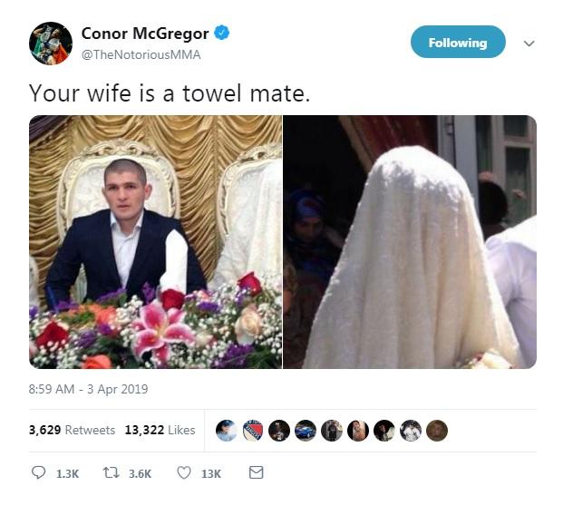 Conor McGregor hina Khabib Nurmagomedov dan istrinya. Copyright: Twitter@TheNotoriousMMA