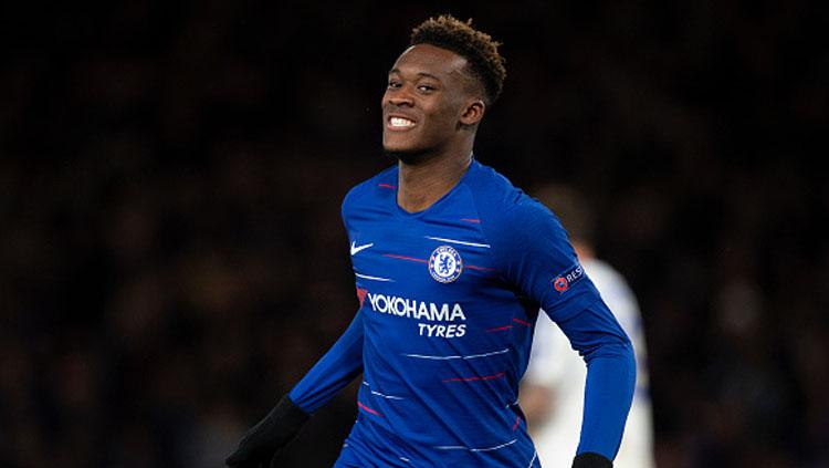 Selebrasi pemain muda Chelsea, Callum Hudson-Odoi saat mencetak gol ke gawang Dinamo Kiev pada awal Maret 2019.