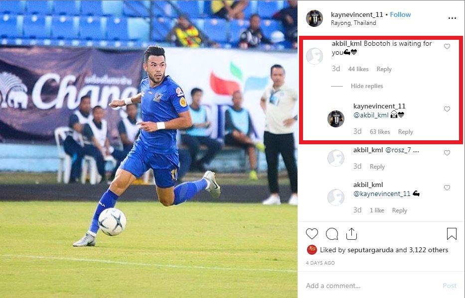 Kolom komentar akun Instagram Kayne Vincent, saat sang pemain menjawab Bobotoh soal dirinya gabung Persib Bandung di Liga 1 2019. Copyright: Kayne Vincent