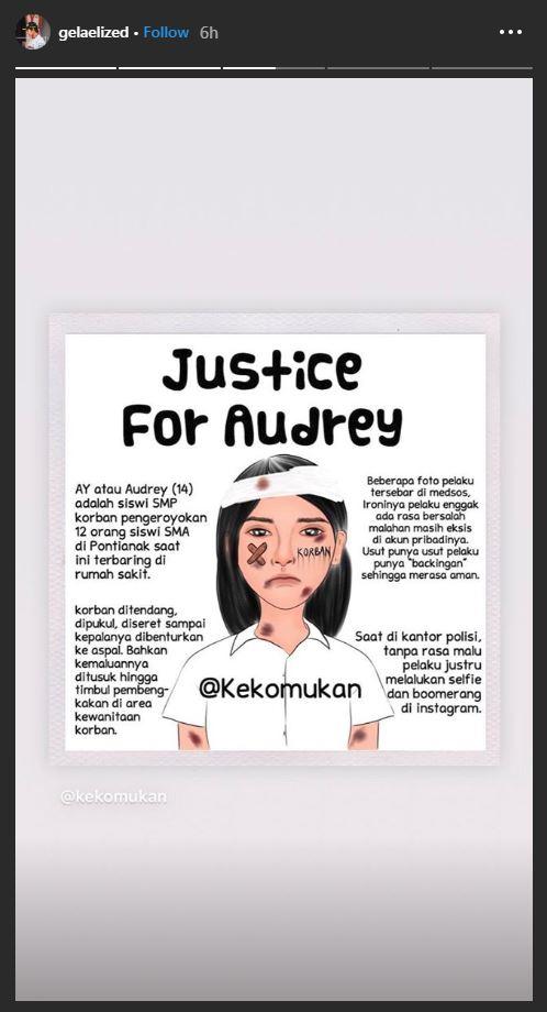 Sean Gelael mengunggah Insta Story yang memberikan dukungan kepada Audrey Copyright: https://www.instagram.com/gelaelized/