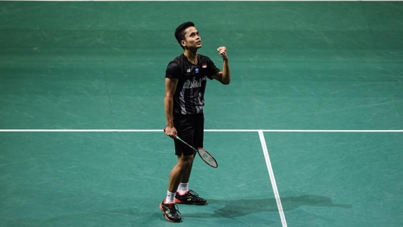 Anthony Sinisuka Ginting di Singapore Open 2019 Copyright: ROSLAN RAHMAN/AFP/Getty Images