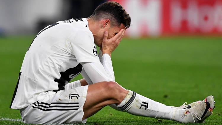 Ekspresi pemain megabintang Juventus, Cristiano Ronaldo usai laga menghadapi Ajax Amsterdam.