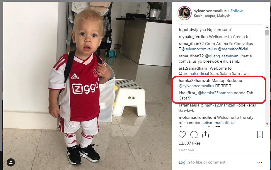 Kapten Arema FC, Hamka Hamzah mengomentari unggahan Comvalius Copyright: instagram.com/sylvanocomvalius