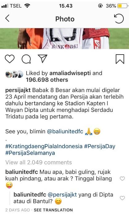 Bali United dan Persija Jakarta saling sindir di media sosial Copyright: https://www.instagram.com/persijajkt/