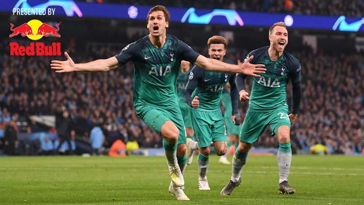Selebrasi Fernando Llorente usai cetak gol ke gawang Manchester City. Foto: Laurence Griffiths/Getty Images