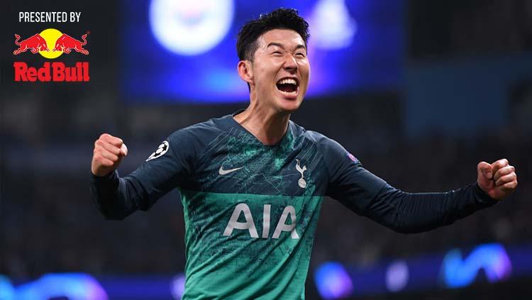 Selebrasi Son Heung-min usai cetak gol ke gawang Manchester City. Foto: Laurence Griffiths/Getty Images Copyright: Laurence Griffiths/Getty Images
