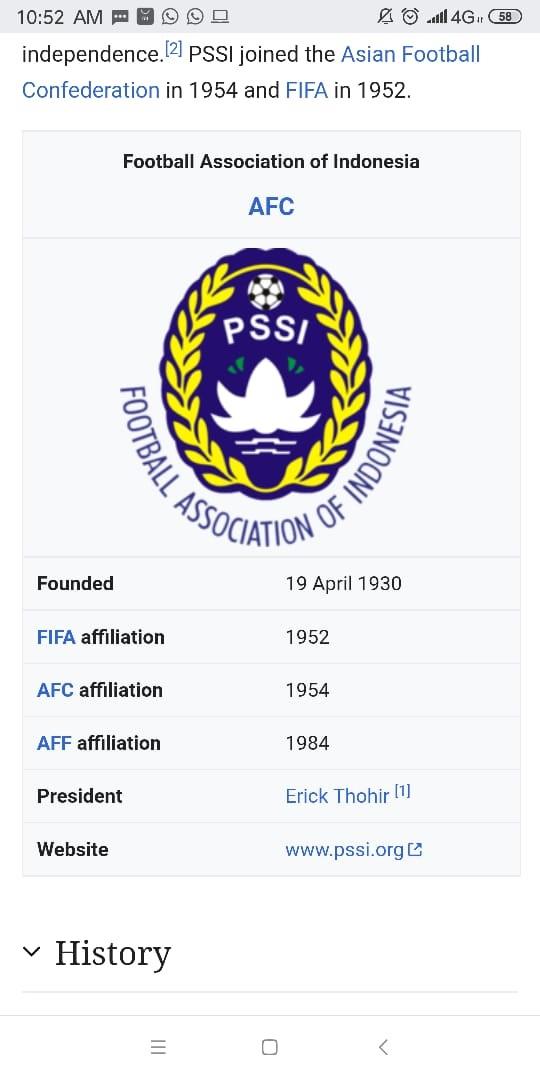 Nama Erick Thohir tercantum di Wikipedia menjadi Ketua Umum PSSI Copyright: Wikipedia