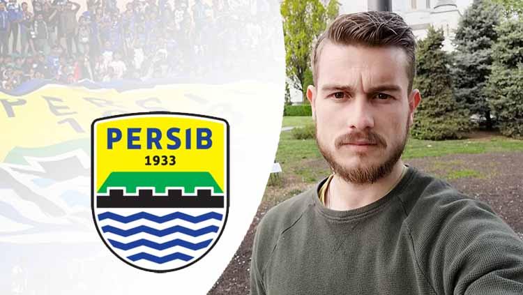 Srdjan Ajkovic dan logo Persib Bandung.