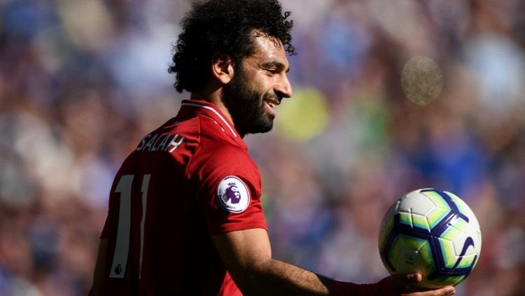 Mohammed Salah saat menghadapi Cardiff City, Minggu (21/04/19), di Cardiff Stadium.